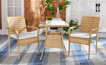 Safavieh Outdoor Laban Bistro Set Natural/White Cushion