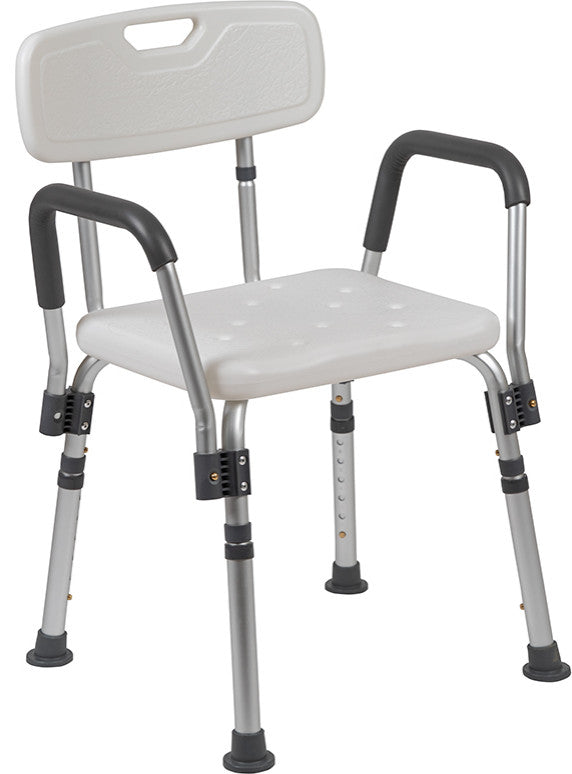 300LB Capacity Adjustable Bath/Shower Chair, Quick Release Back and Arms, White