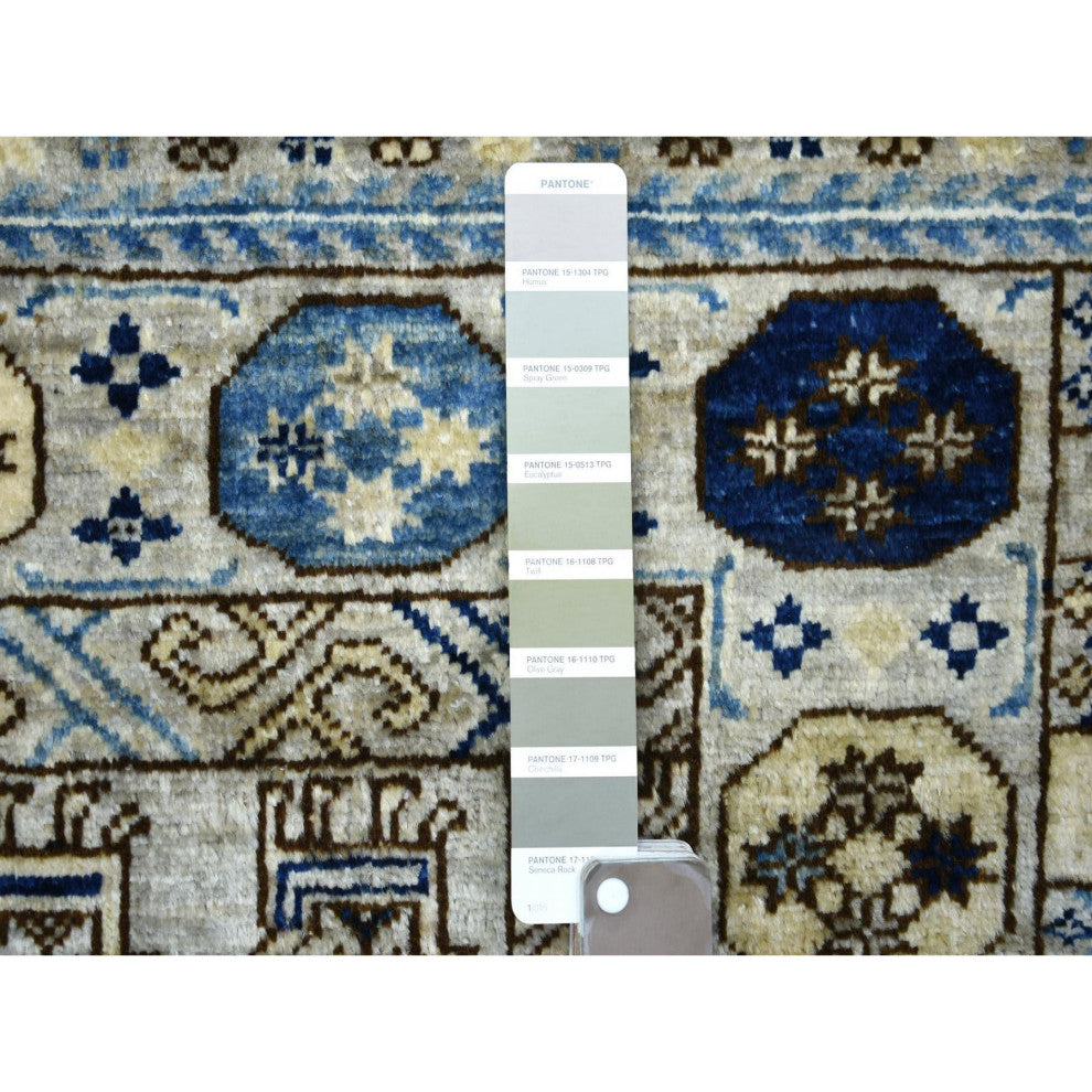 Gray Hand Knotted Natural Dyes Afghan Ersari Wool Hand Knotted Rug, 3'3" x 4'10"