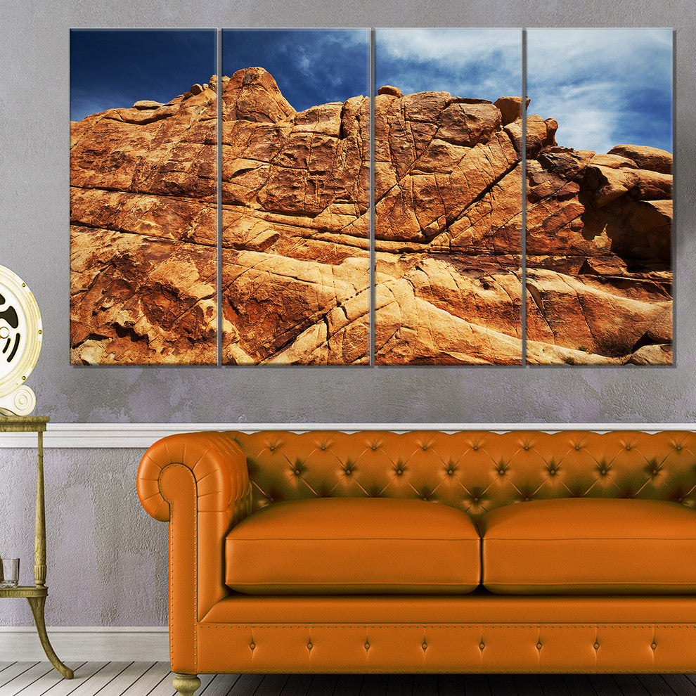Rocky Terrain under Blue Sky, African Landscape Canvas Print, 48"x28", 4 Panels