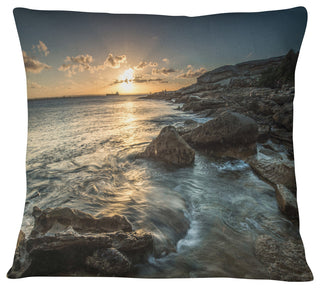 Sydney Beach with Bright Sunset Seascape Throw Pillow, 16"x16"
