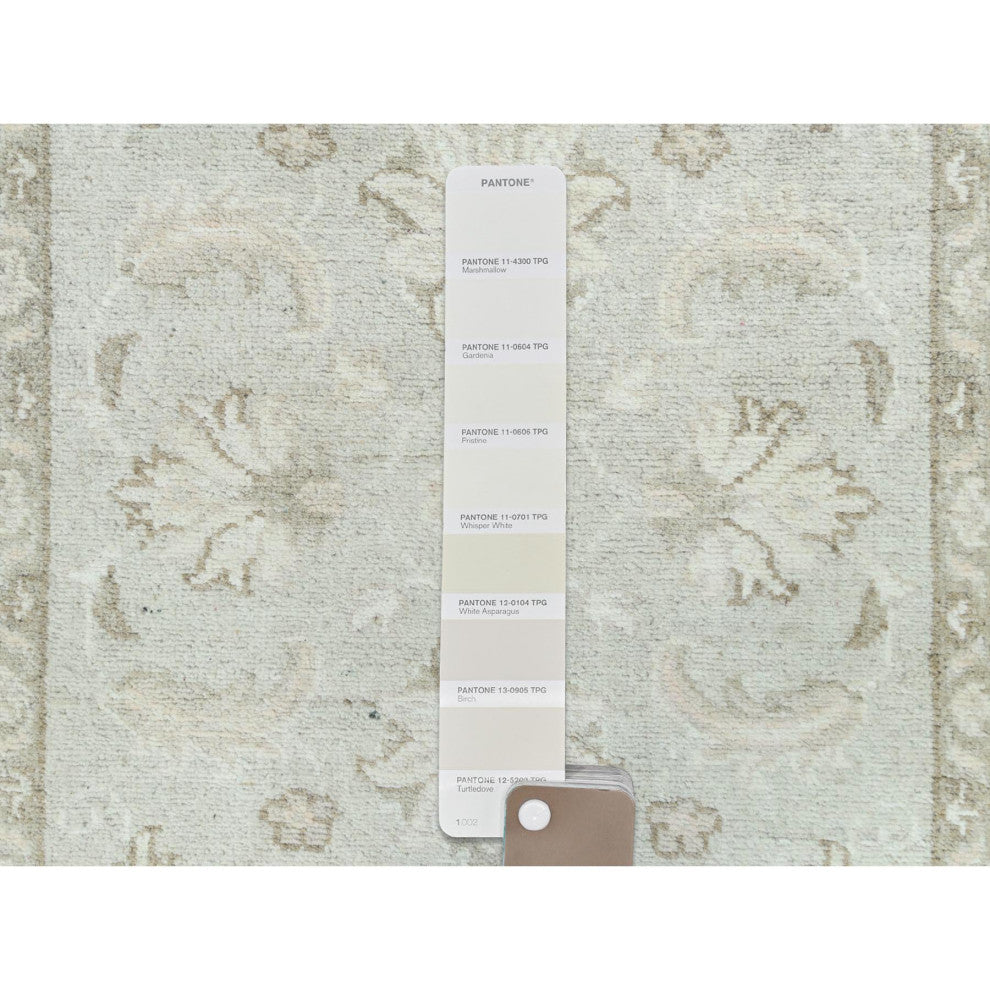 White Dove Afghan Stone Washed Peshawar Wool Hand Knotted Runner Rug 2'8"x9'9"