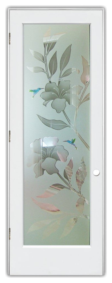 Interior Prehung Door or Interior Slab Door - Hibiscus Hummingbirds - Primed...