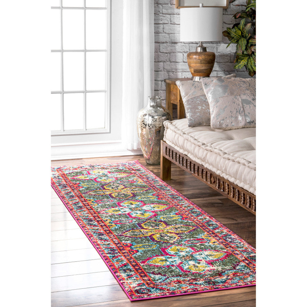Nuloom Vintage Persian Floral Area Rug, Green 2'6"x8'Runner