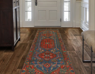 Fine Vintage Distressed Andric Red/Blue Runner, 3'5 x 10'2