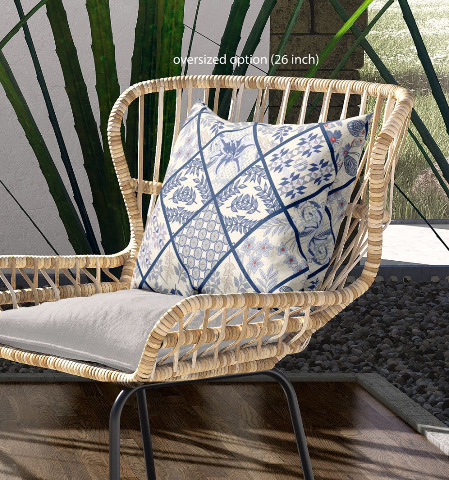 26 White Navy Patch Indoor Outdoor Throw Pillow