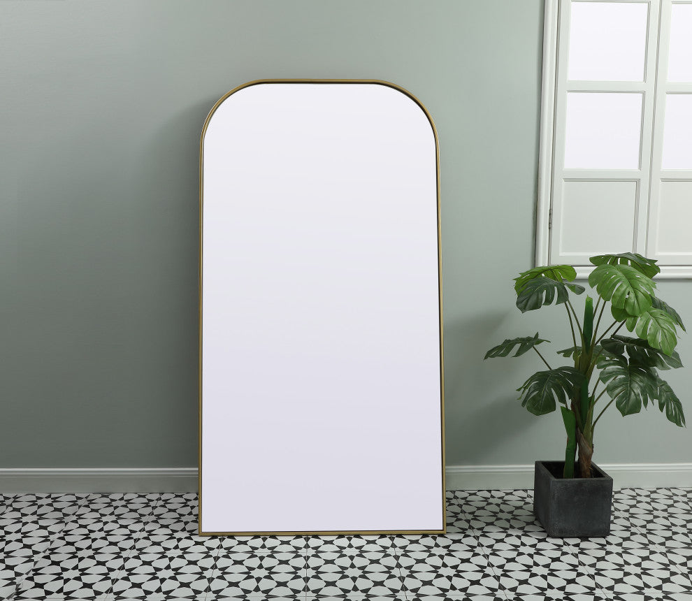 Metal Frame Arch Full Length Mirror 35X66 Inch, Brass