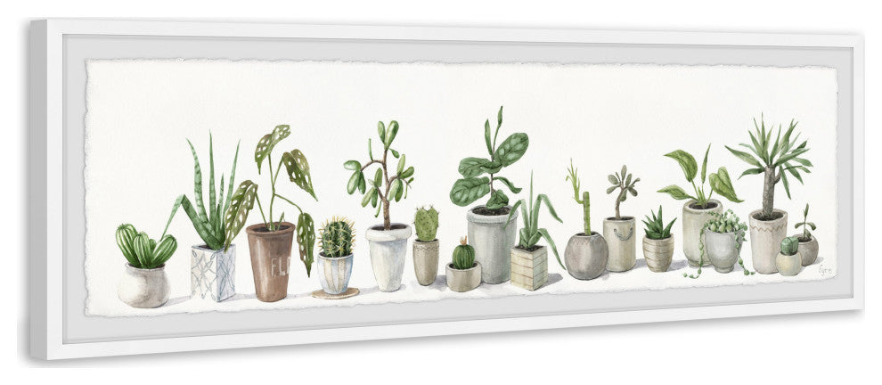 "Potted Green Succulents" Framed Painting Print, 30x10