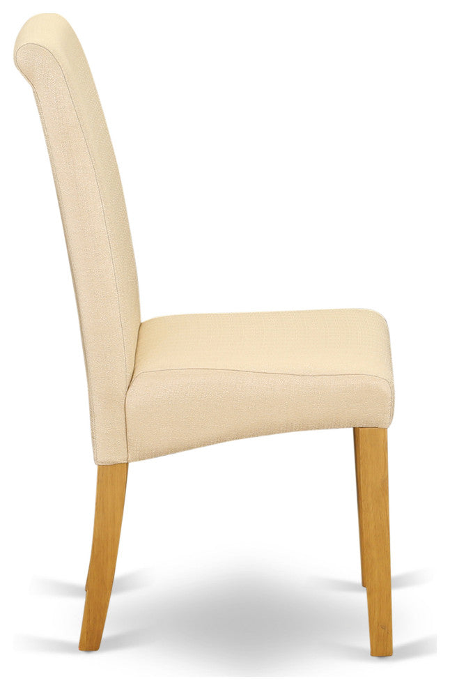 5Pc Square Table With Linen Beige Fabric Kitchen Chairs With Oak Chair Legs
