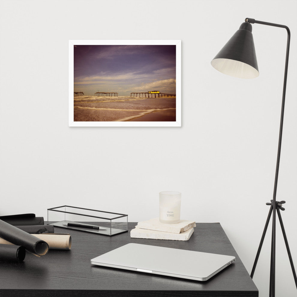 Aged View of Frisco Pier Coastal Framed Photo Paper Print, White, 12" X 16"