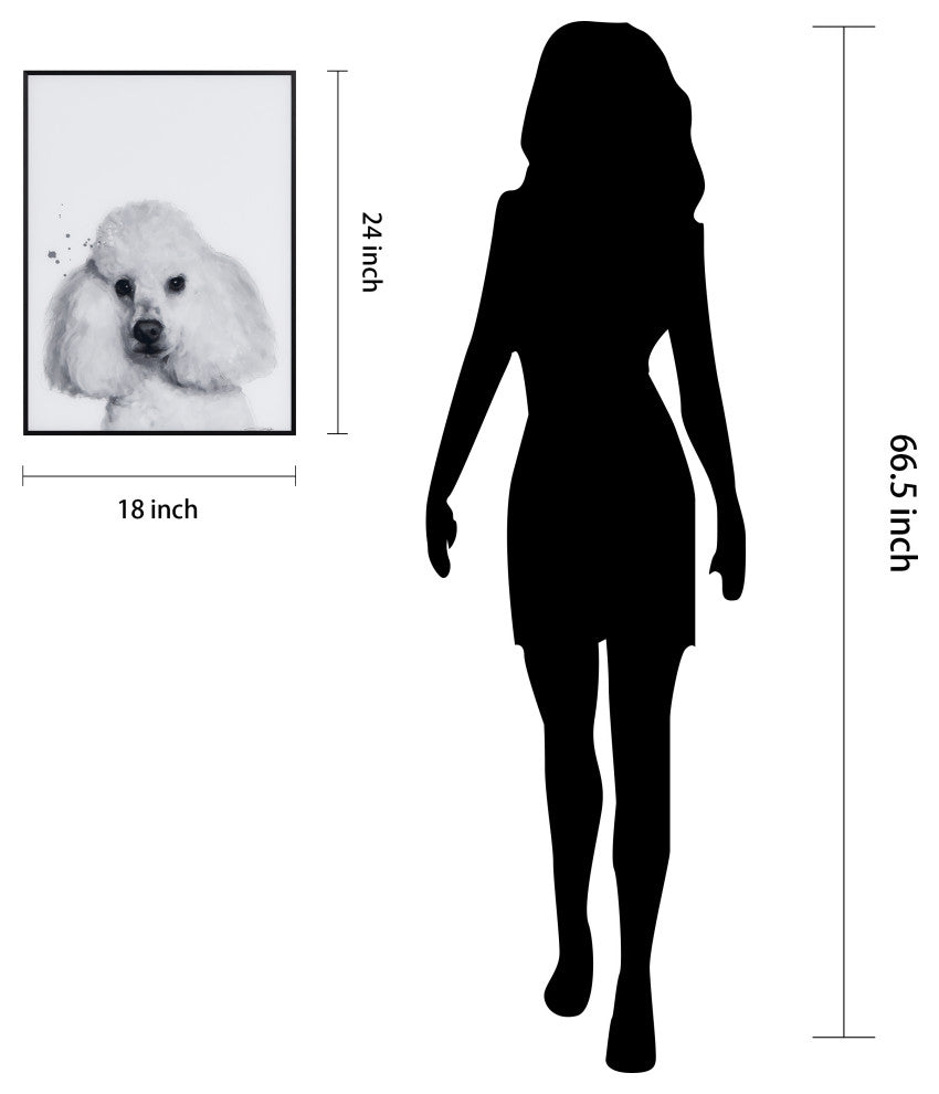 "Poodle" Black, White Portraits Printed Art Glass With A Black Aluminum Frame