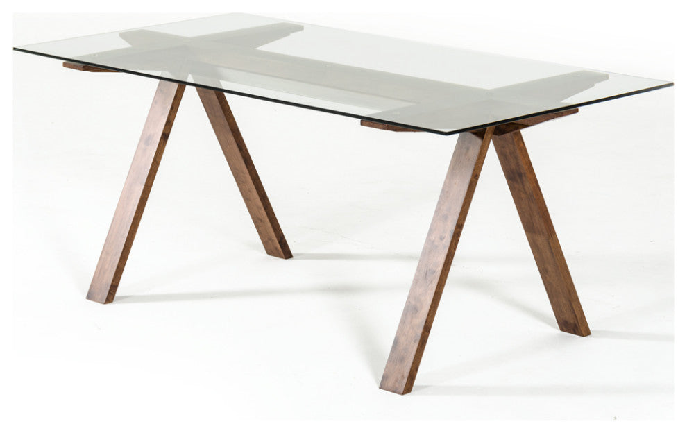 HomeRoots 30" Walnut Wood and Glass Dining Table
