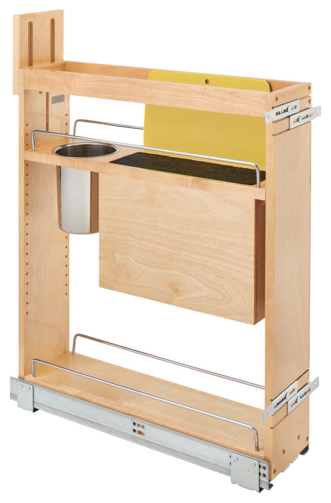 Wood Base Cabinet Knife Block Pull Out Organizer With Soft Close, 6"