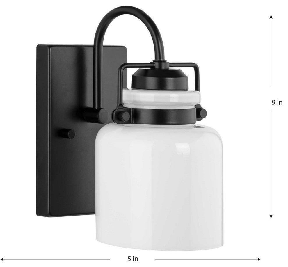 Fessler Collection One-Light Matte Black Opal Glass Farmhouse Bath Light