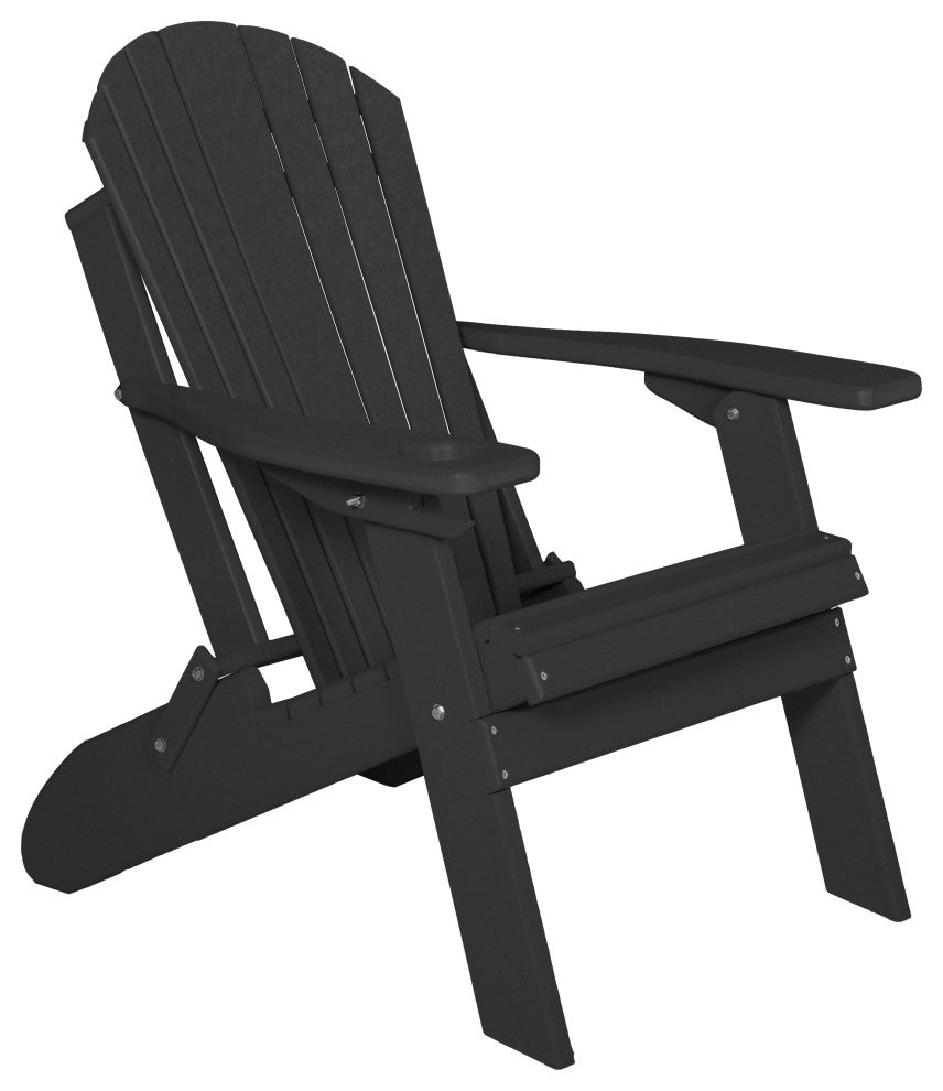 Poly Lumber Folding Adirondack Chair With Cup Holder, Black, No Smart Phone Holder
