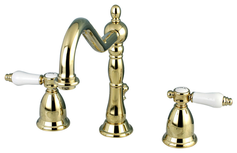 Kingston Brass Widespread Bathroom Faucet With Brass Pop-Up, Polished Brass