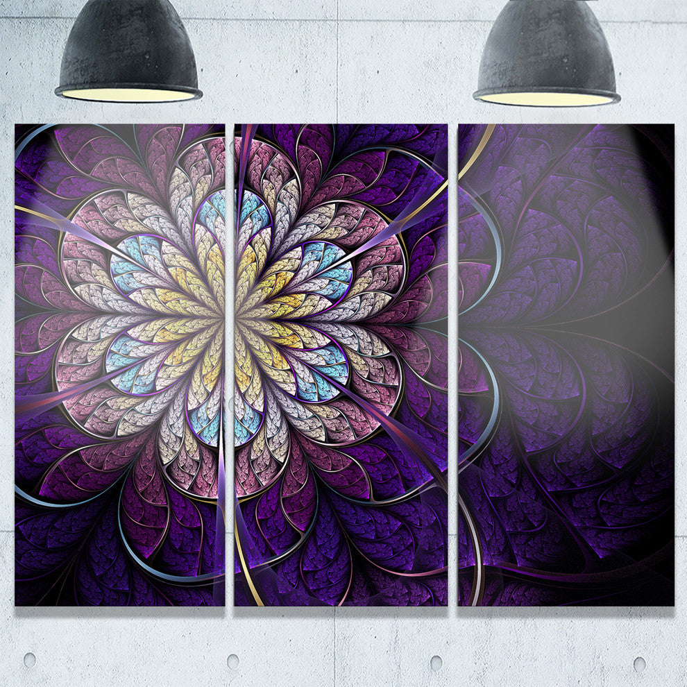 "Blue and Pink Large Fractal Flower" Metal Wall Art, 3 Panels, 36"x28"