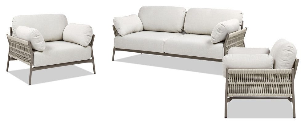 Jasper 3-Piece Weaving Outdoor Patio Conversation Set, Wheat Beige