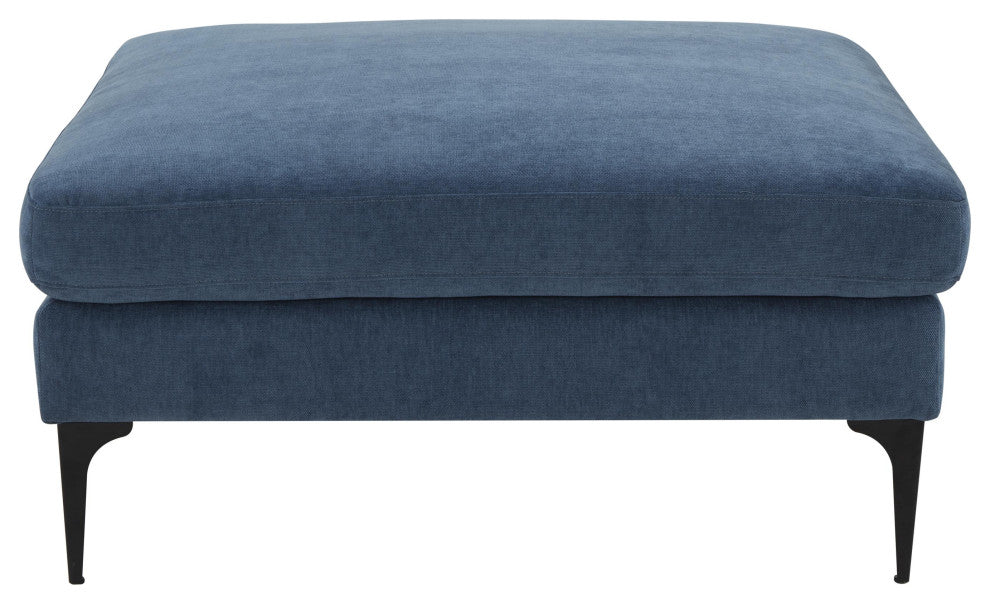 Serena Blue Velvet Ottoman With Black Legs