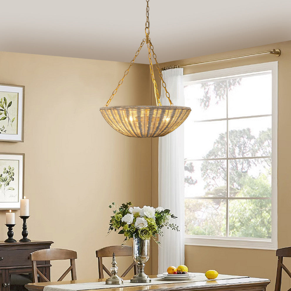 19.69-inch Beige Farmhouse Rattan 3-Light Chandeliers