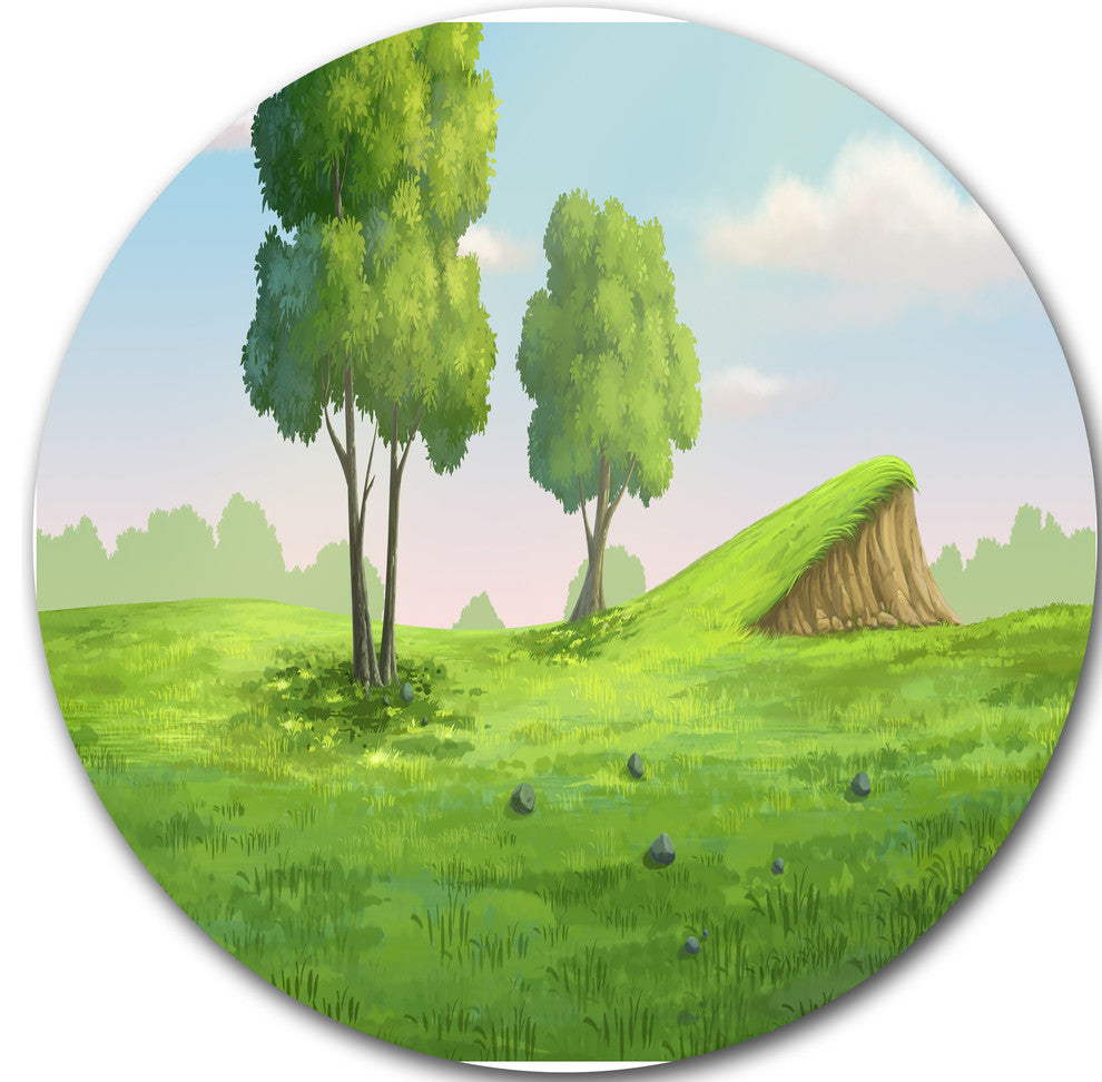 Green Garden With Mound And Trees, Landscape Round Wall Art, 23"