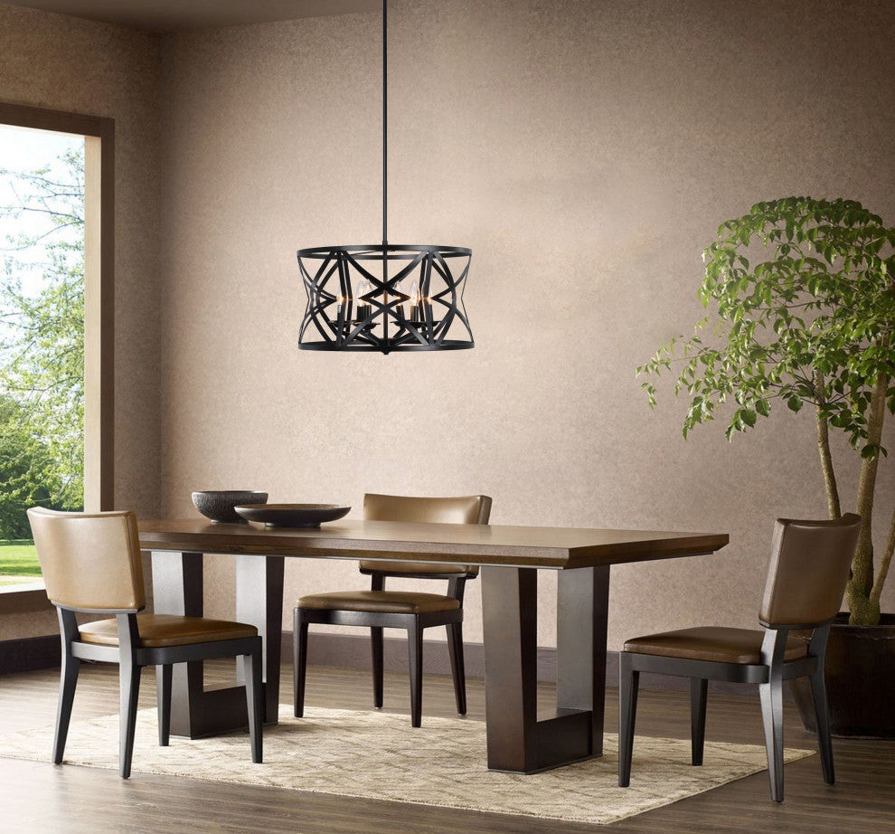 Chloe Lighting Alina Farmhouse 5-Light Matt Black Finish Pendant, 21" Wide