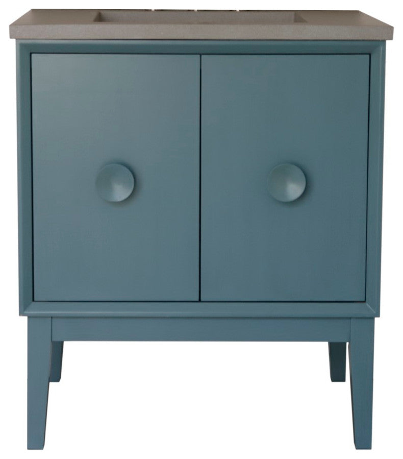 31" Single Vanity, Aqua Blue Finish With Gray Concrete Top
