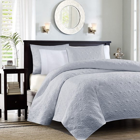 Madison Park Microfiber Quilted Coverlet Set, Gray