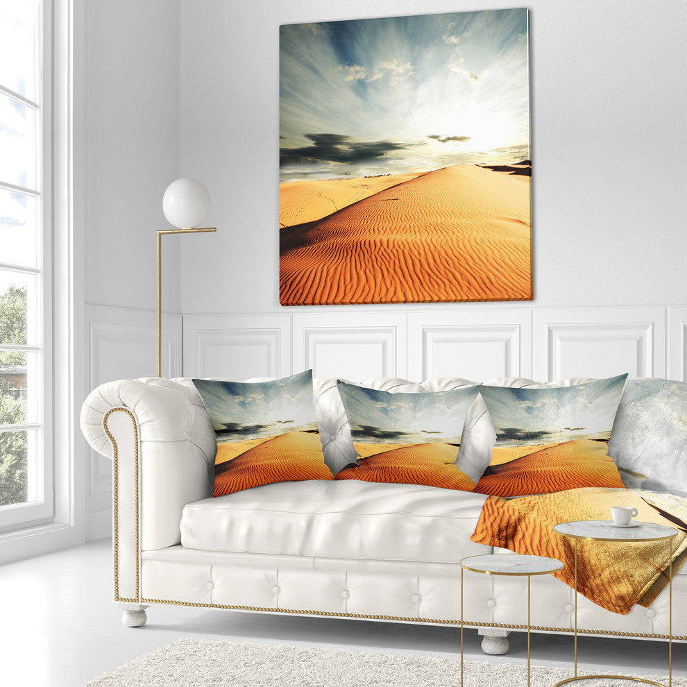 Sahara Desert and Cloudy Sky Landscape Printed Throw Pillow, 16"x16"