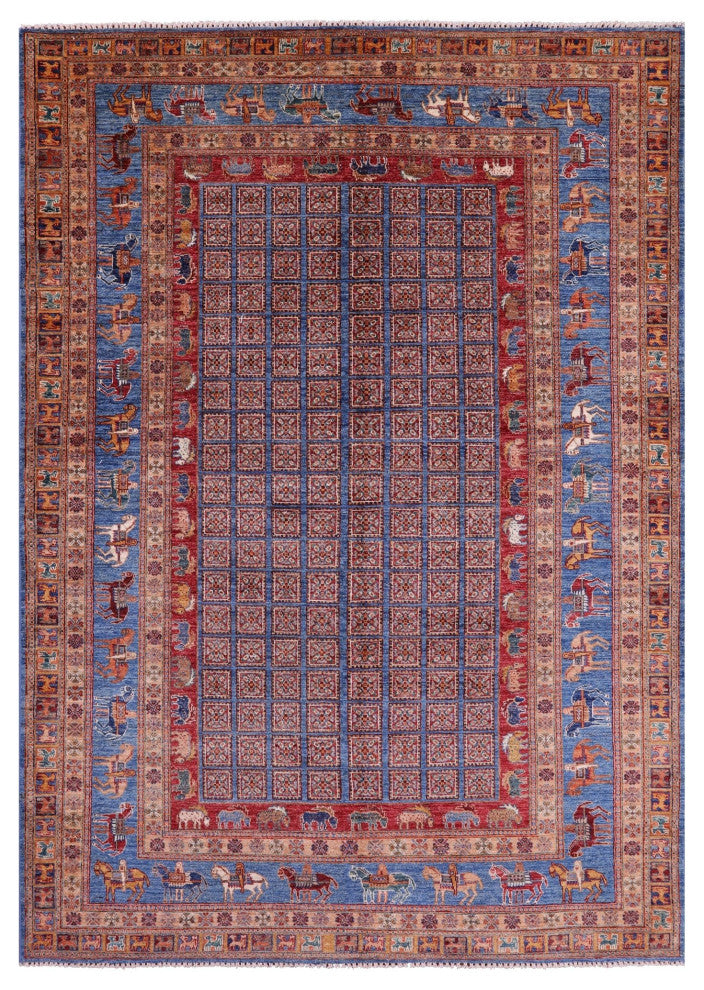6' 7" X 9' 6" Handmade Antiqued Pazyryk Historical Design Wool Rug Q10915