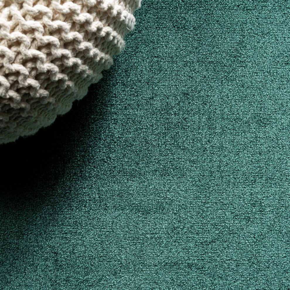 Haze Solid Low-Pile Runner Rug, Emerald, 9 X 12