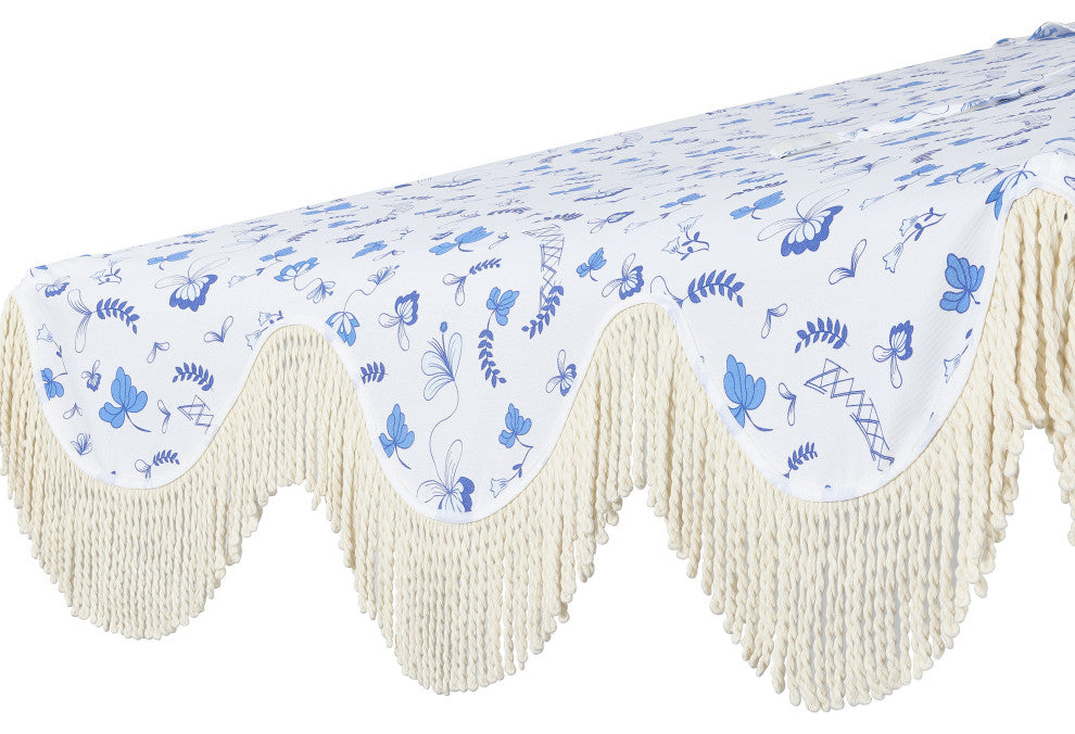 9ft Half Market Umbrella, Scalloped Fringe, Crank, Button Tilt, UV Protection