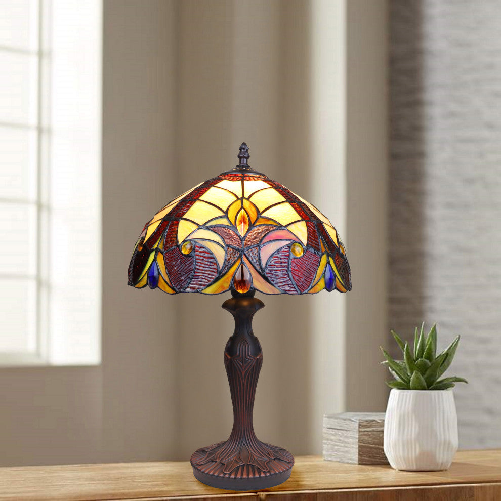 Adia Tiffany-Style 1-Light Victorian Accent Table Lamp 12" Shade