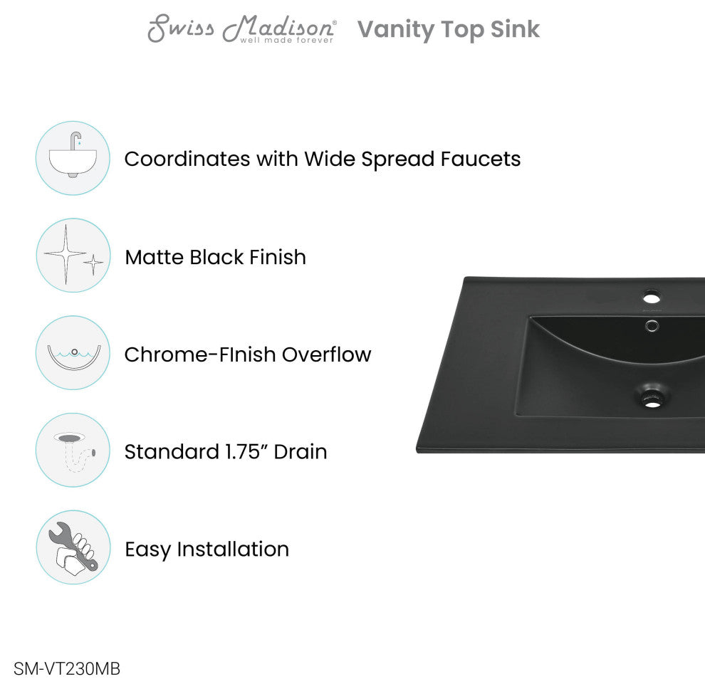 30" Vanity Top Bathroom Sink, Matte Black