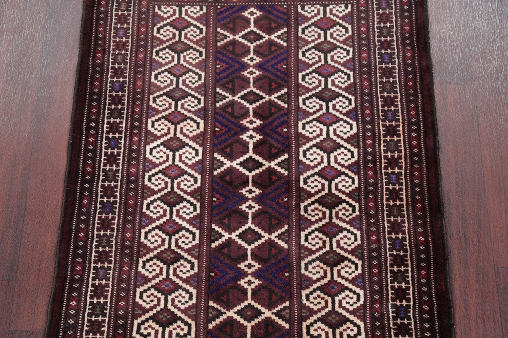 Balouch Traditional Geometric Persian Handmade Wool Oriental Area Rug, 3'8"X2'9"