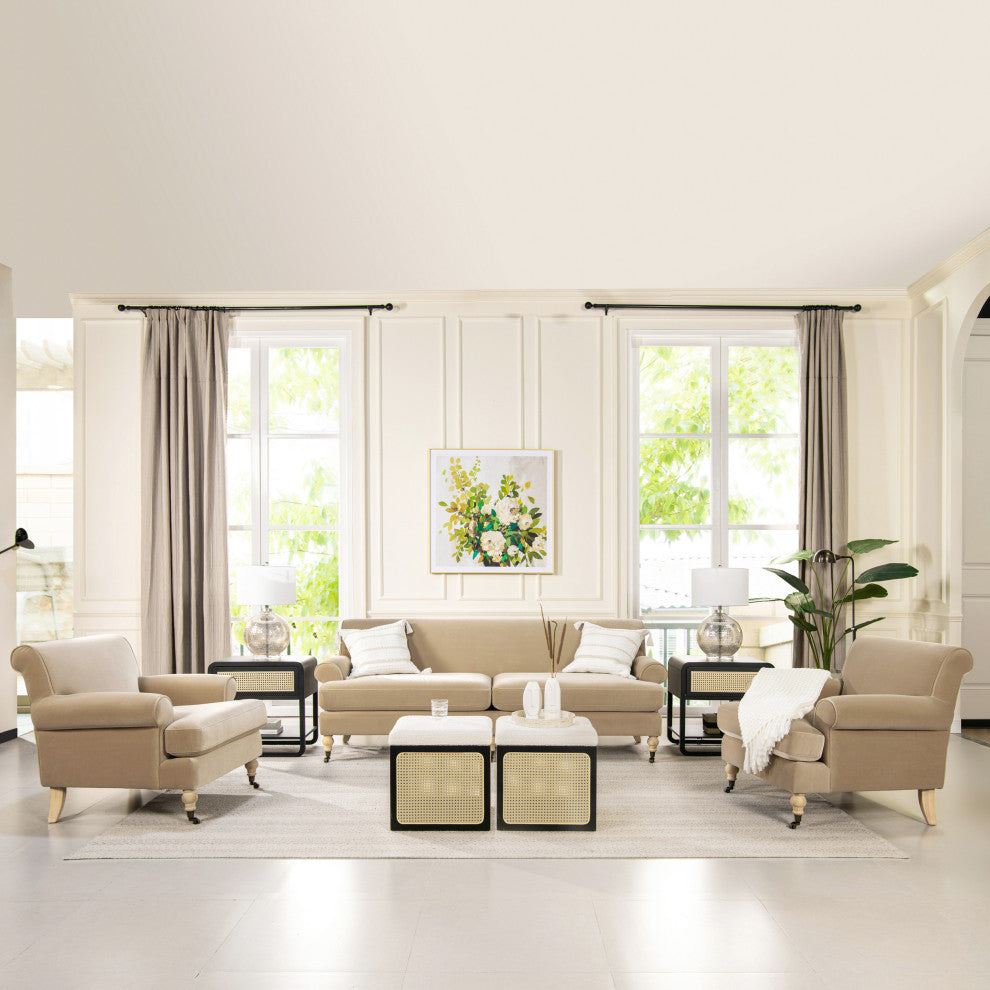 Alana 38" Lawson Accent Arm Chair, Metal Casters, Fawn Brown Performance Velvet