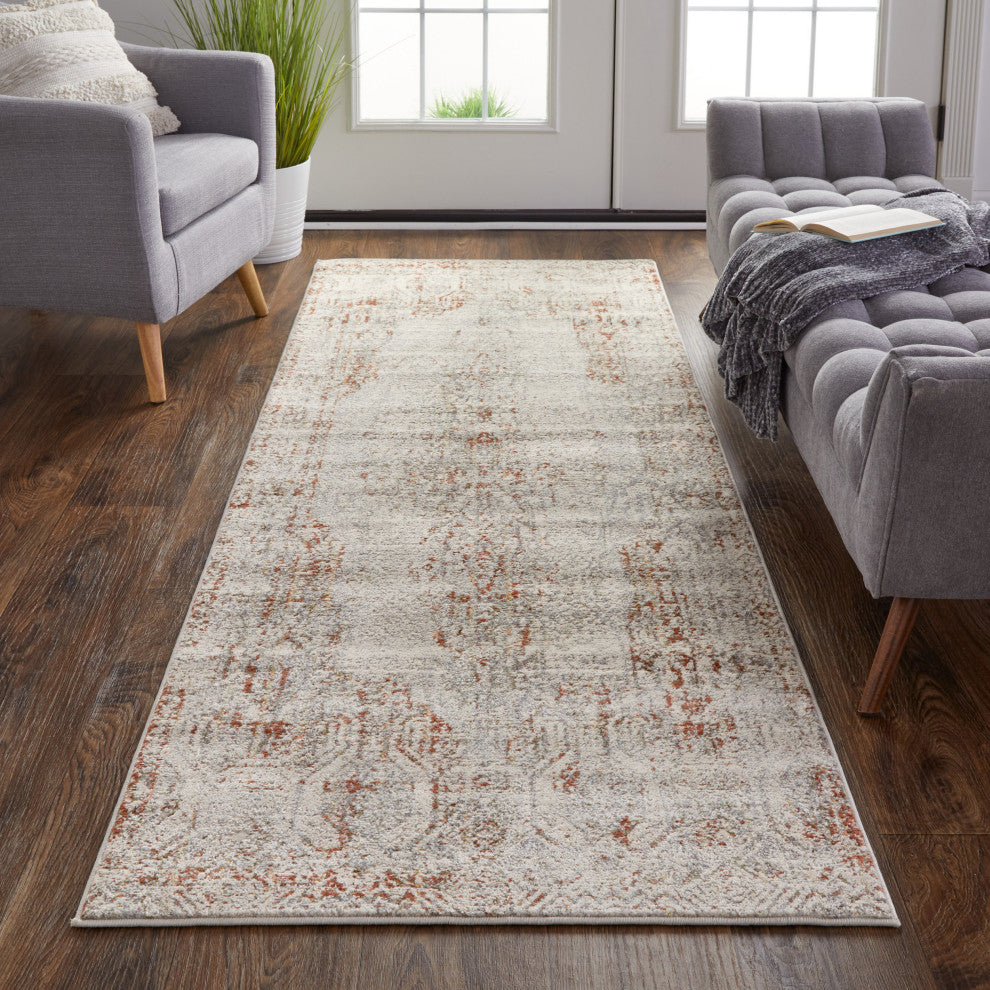Frencess R39GK Transitional/Casual/Vintage Rug, Gray/Rust, 2'6"x10' Runner
