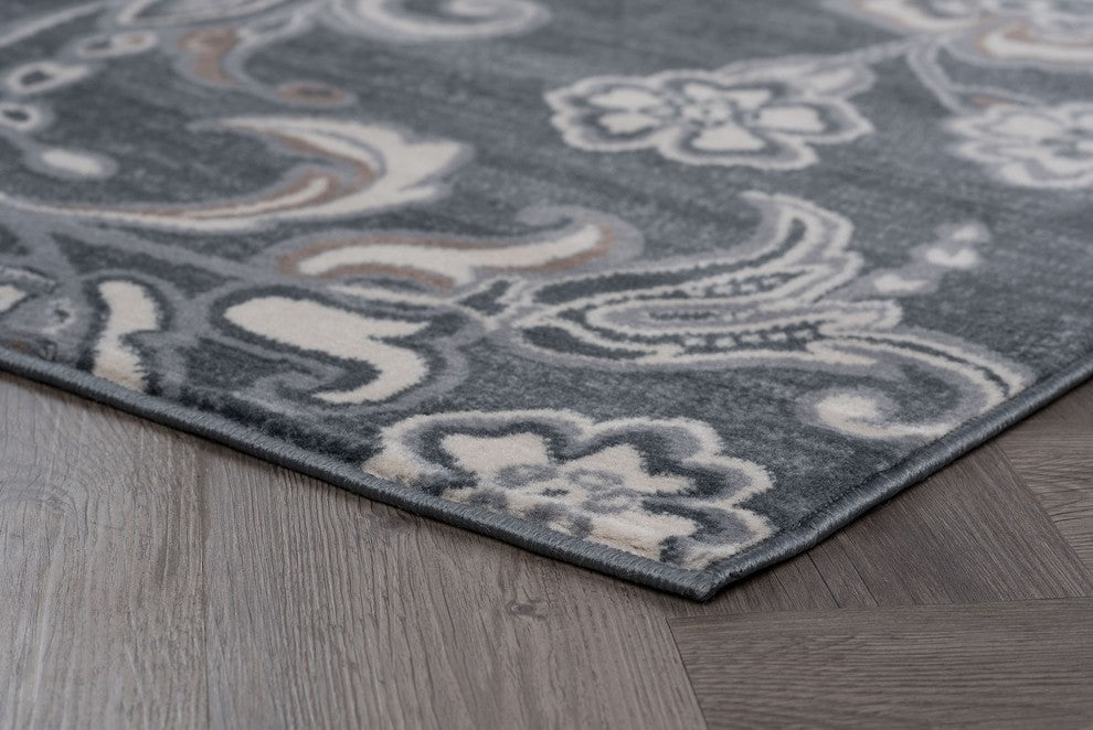 Garland Transitional Floral Dark Gray Runner Rug, 2'x10'