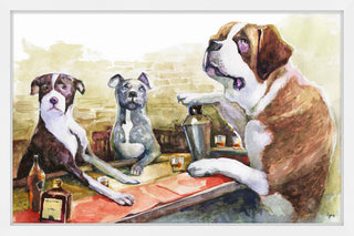 "Dogs Bar" Framed Painting Print, 18"x12"