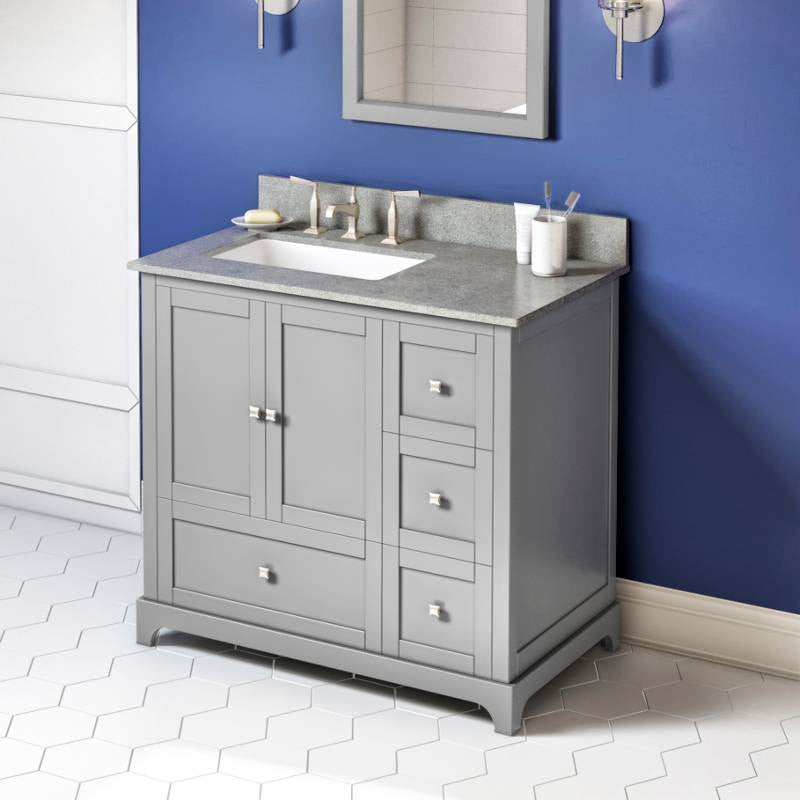 Addington Modern 36" Grey Left Offset Sink Vanity, Steel Grey Cultured Marble Va