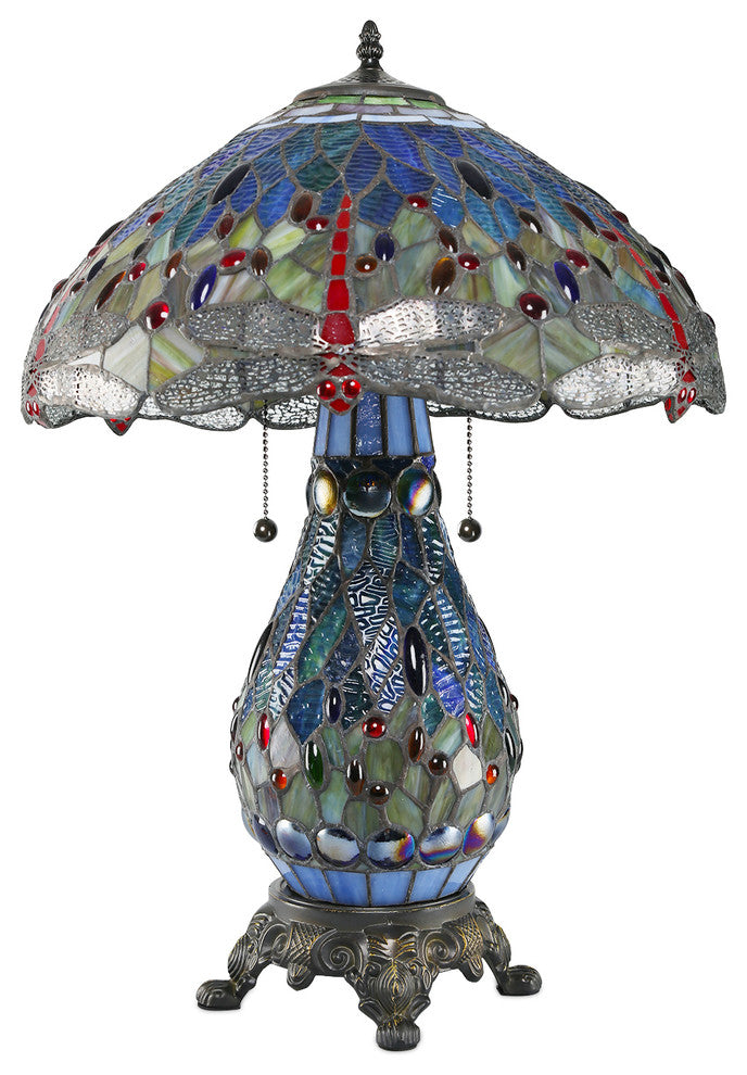 Serena d'italia Tiffany 2-Light Blue Dragonfly 25" Table Lamp With Lit Base