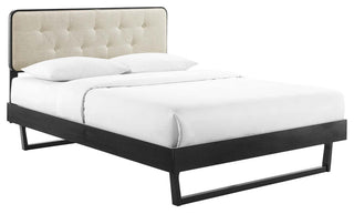 Bridgette Full Wood Platform Bed With Angular Frame Black Beige