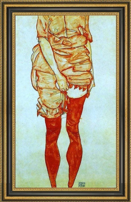 Egon Schiele Standing Woman in Red - 16" x 24" Framed Premium Canvas Print