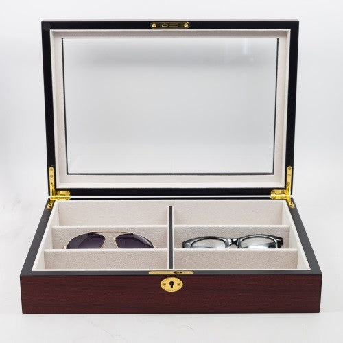 6-Eyeglass Display Case for Large Sunglasses, Cherry Wood, Cherry