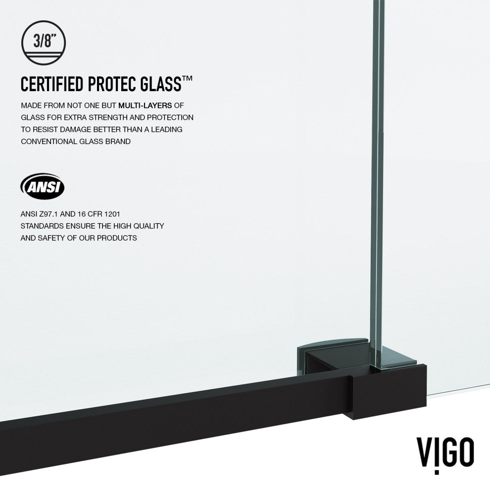 VIGO Elan 56" to 60" W x 74" H Frameless Sliding Shower Door, Matte Black, Laminated Glass