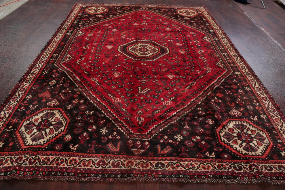 Consigned, Hand-Knotted Vintage Oriental Traditional Persian Area Rug, Red, 7x11