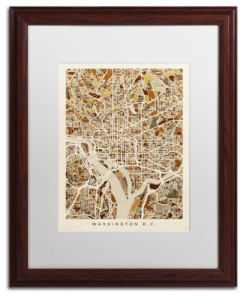 Michael Tompsett 'Washington DC Map 4' Matted Framed Art, White Mat, 20"x16"