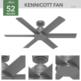 Hunter 52 inch Kennicott Matte Silver Damp Rated Ceiling Fan and Wall Control