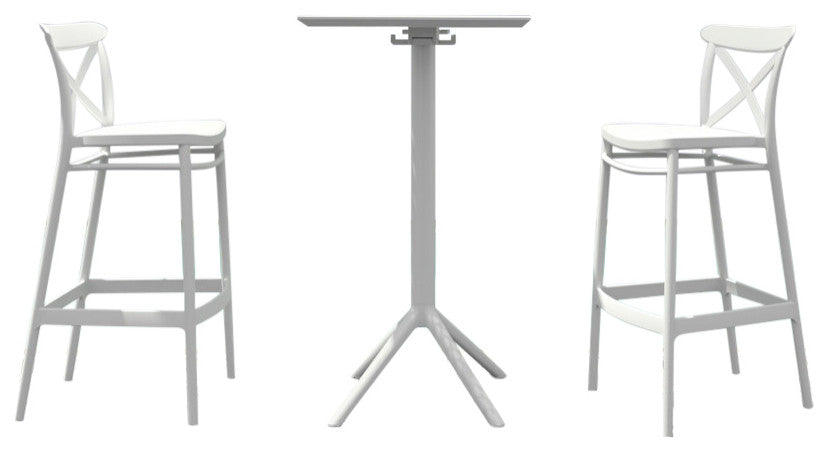 Sky Cross Square Bar Set With 2 Barstools White