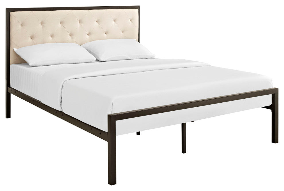 Brown Beige Mia Queen Fabric Bed
